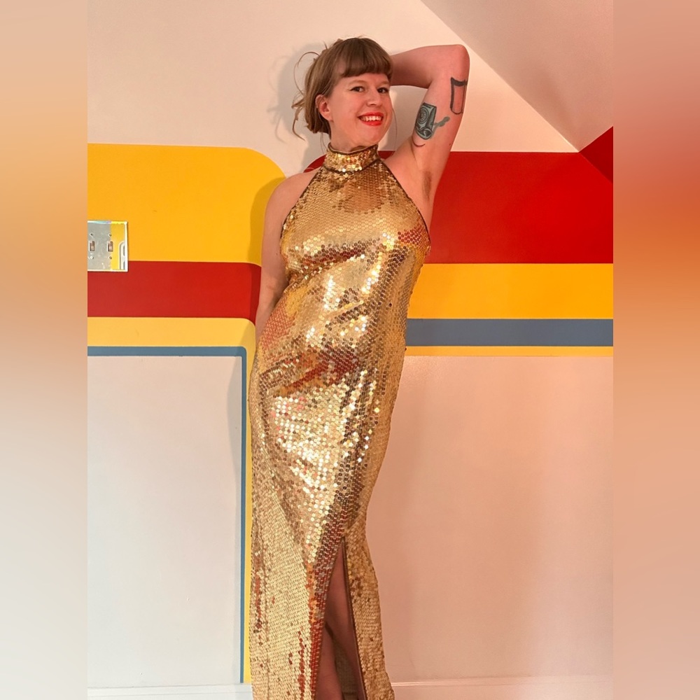 1980s gold sequin Ted Lapidus gown size large